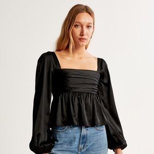 Abercrombie & Fitch - Emerson Satin Long Sleeve Top in Black